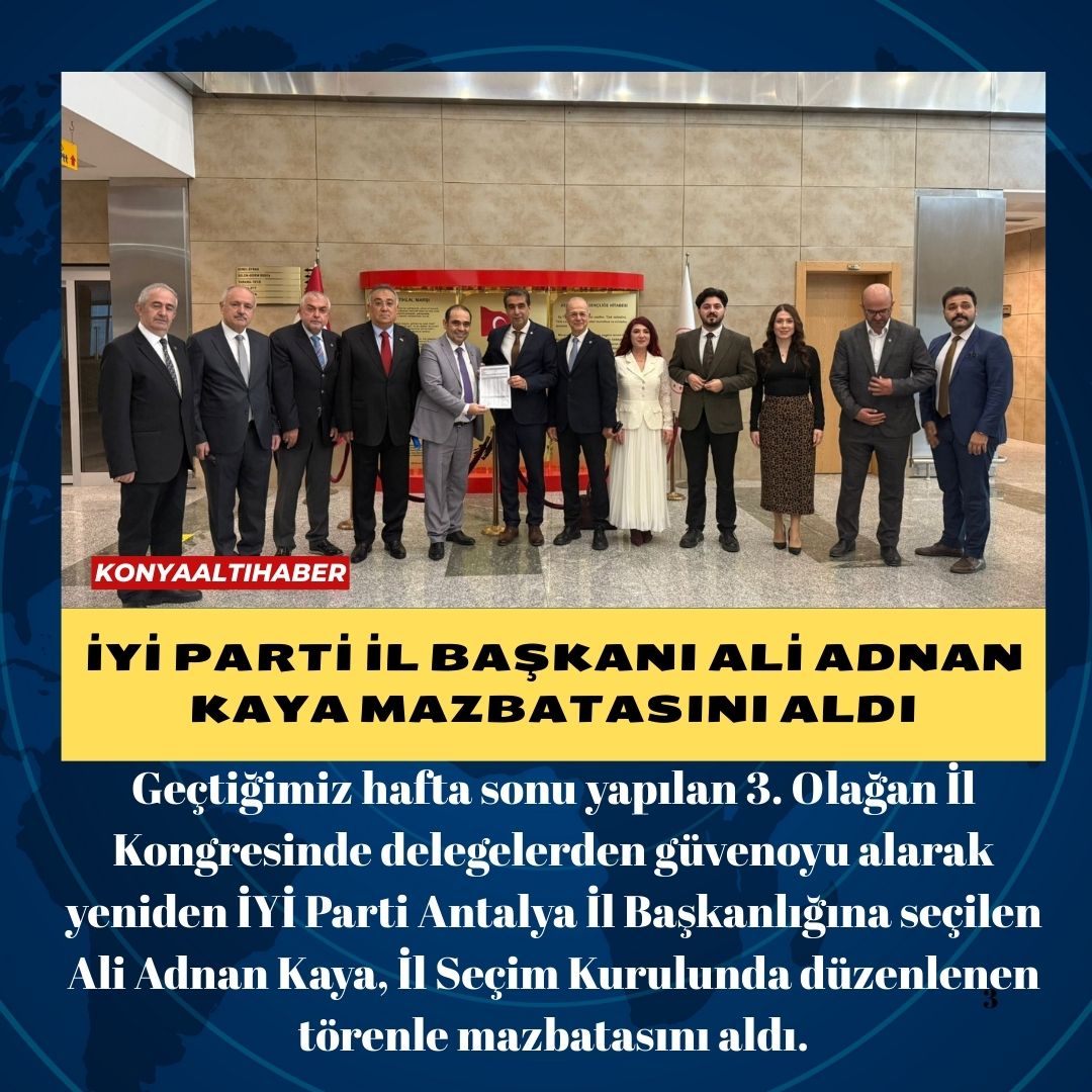 İYİ Parti İl Başkanı Ali Adnan Kaya mazbatasını aldı