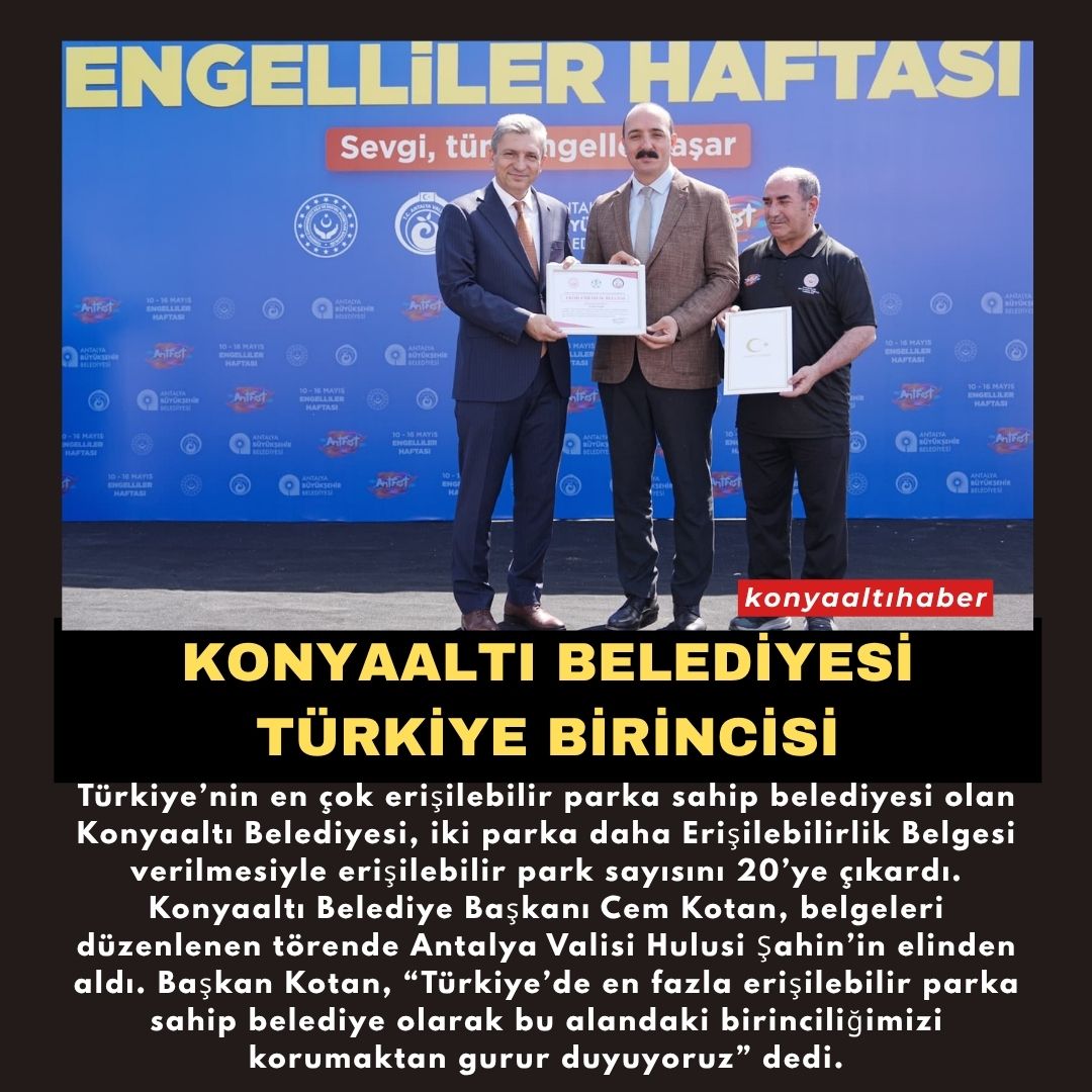 KONYAALTI BELEDİYESİ TÜRKİYE BİRİNCİSİ