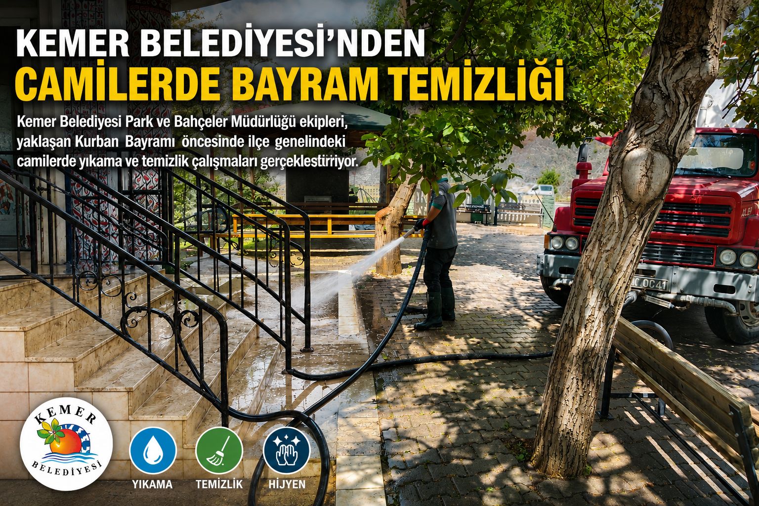 Kemer’de camilerde bayram temizliği
