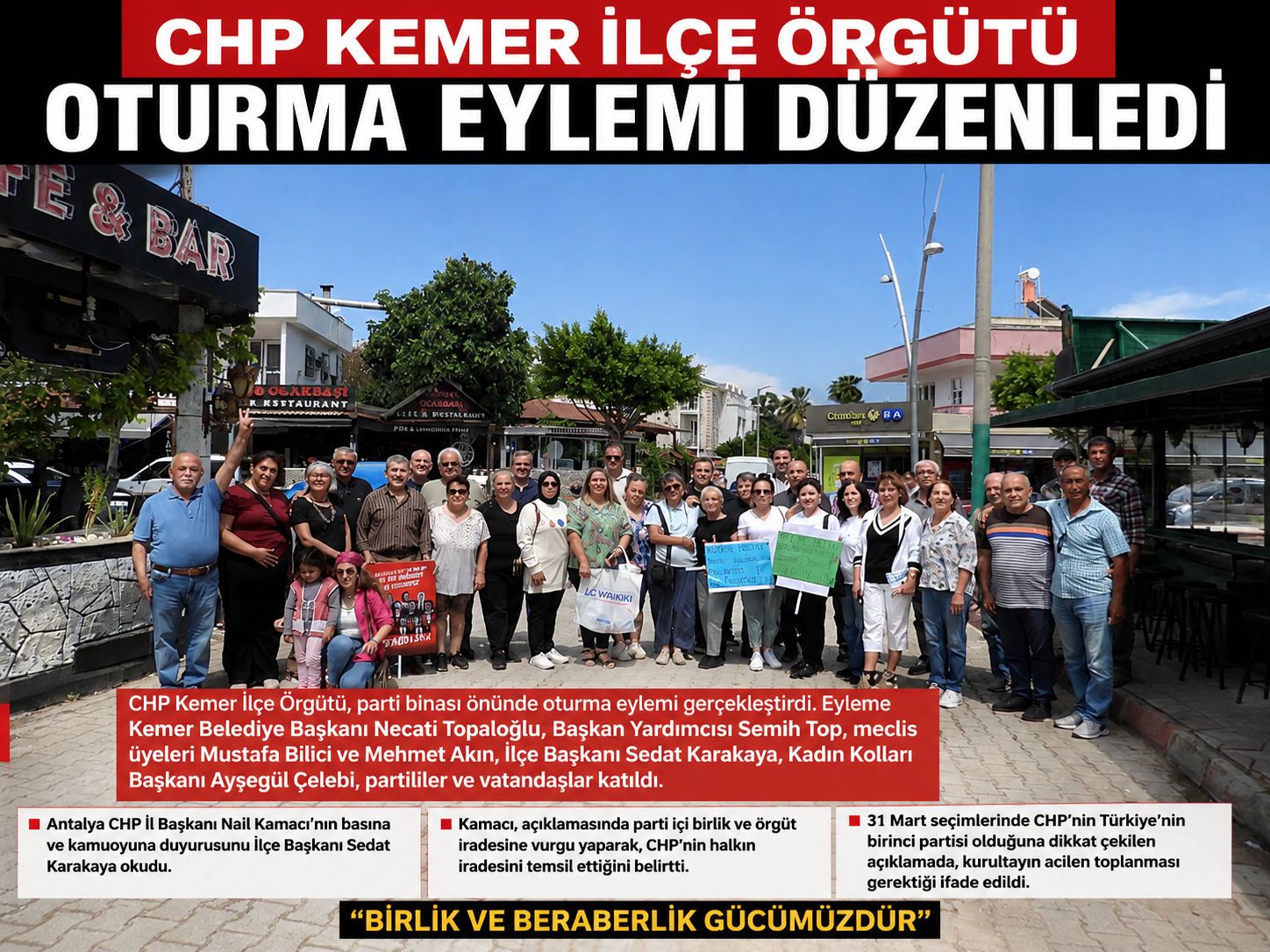 CHP Kemer İlçe Örgütü’nden Oturma Eylemi