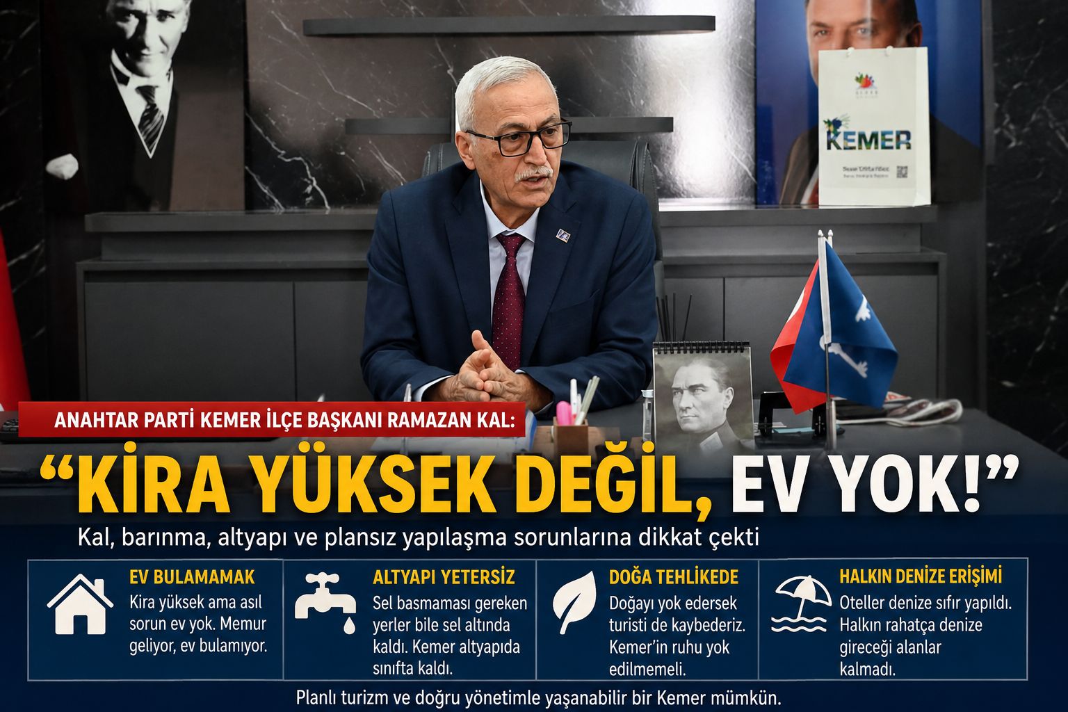 Anahtar Parti Kemer İlçe Başkanı Ramazan Kal:“KİRA YÜKSEK DEĞİL, EV YOK!”