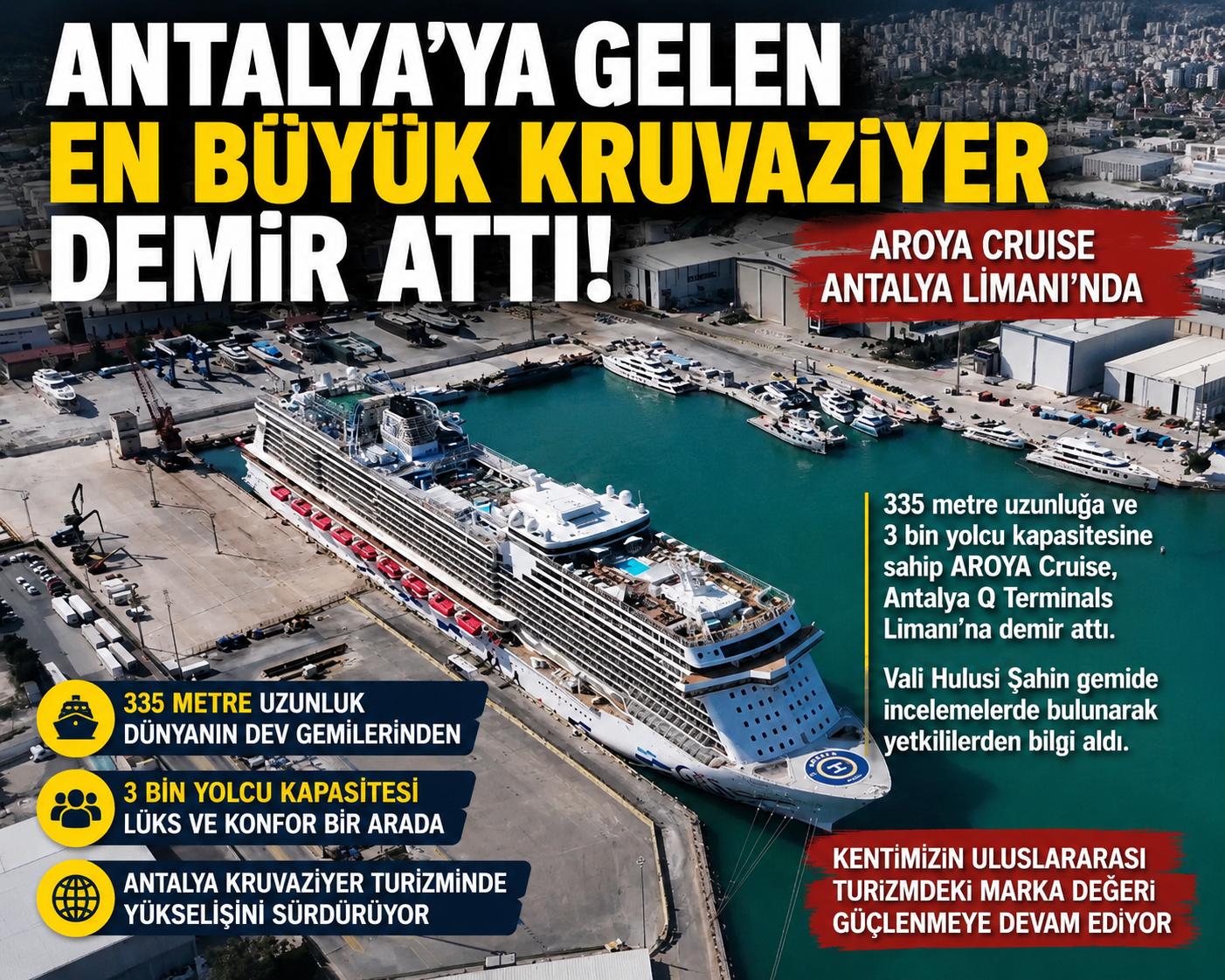 ANTALYA’YA GELEN EN BÜYÜK KRUVAZİYER DEMİR ATTI